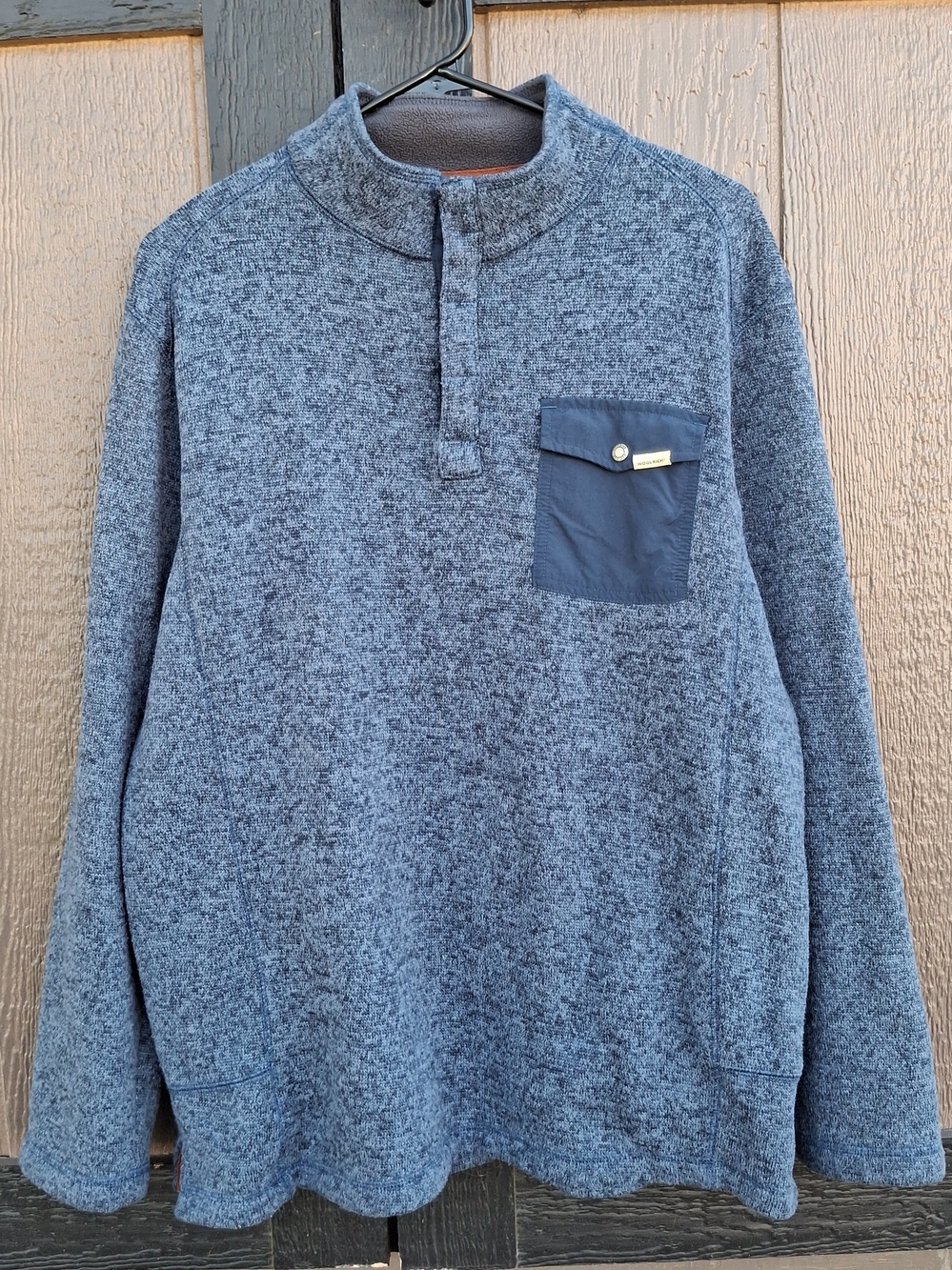 Woolrich Mens Blue Marl Snap Neck Pullover Sweater Mock Neck Chest Pocket Large